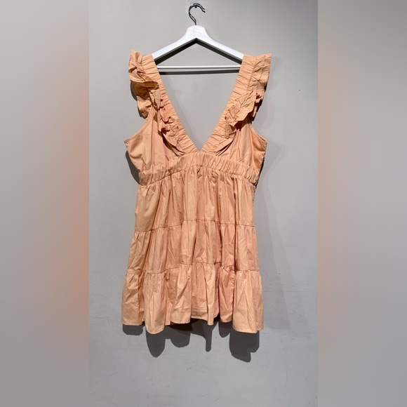 Abercrombie & Fitch Ruffled Plunge V-Neck Tiered Mini Dress Orange XL summer - Picture 3 of 11